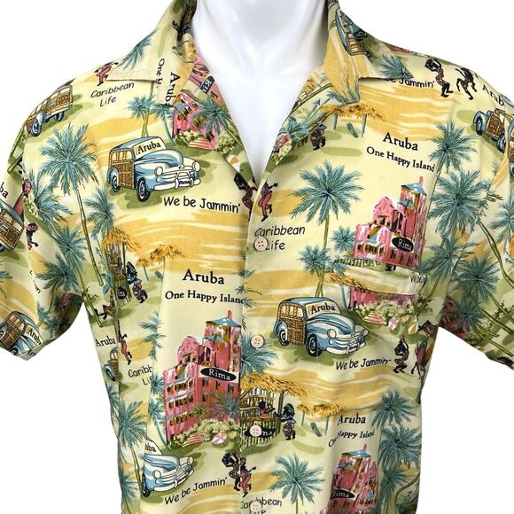 Rima Men's Multicolor Hawaiian Graphic Short Sleeve Button Down Shirt Top Size L - Picture 3 of 4